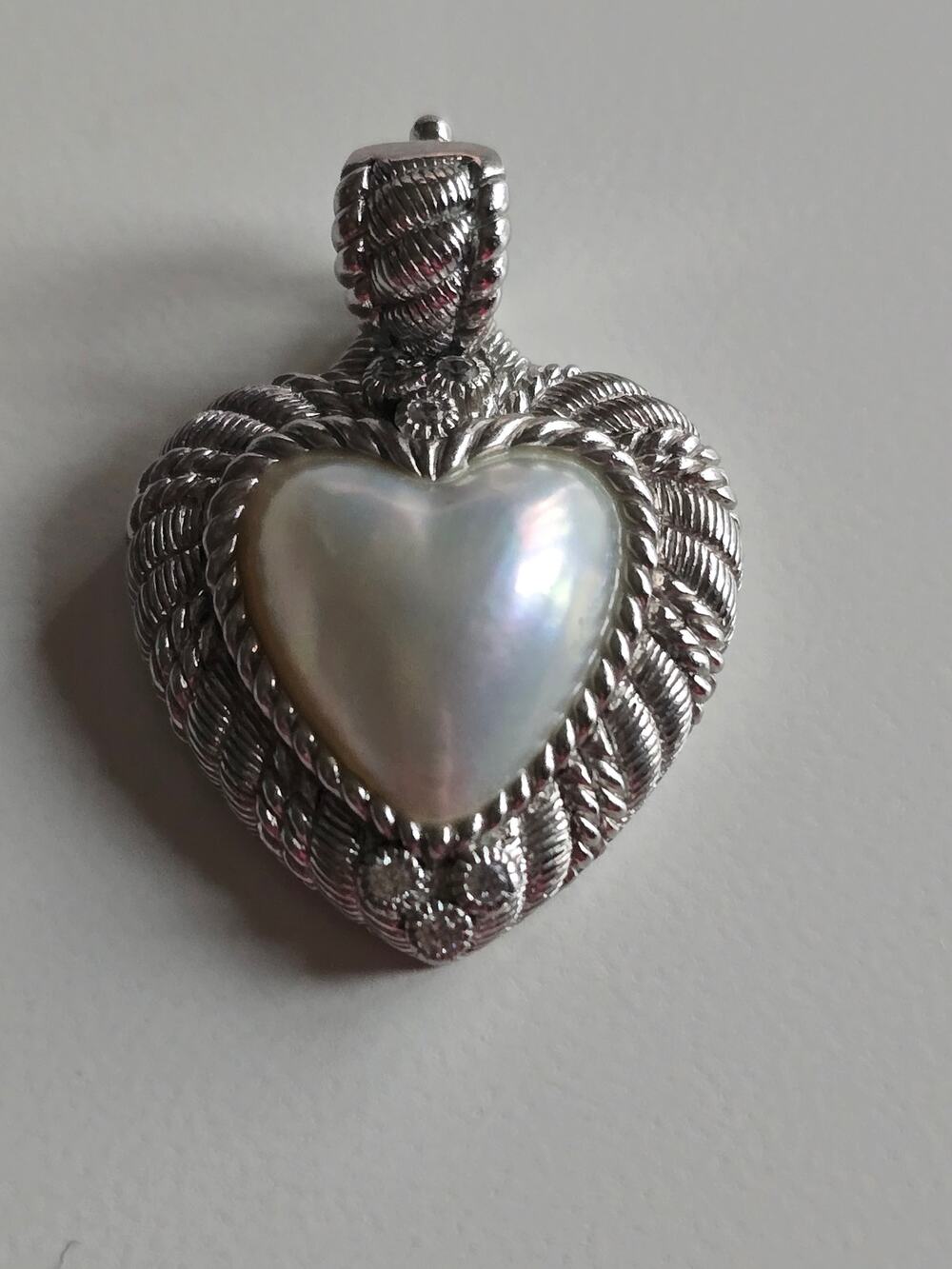 Judith Ripka Pearl & Diamonique Heart Pendant in Sterling Silver 925